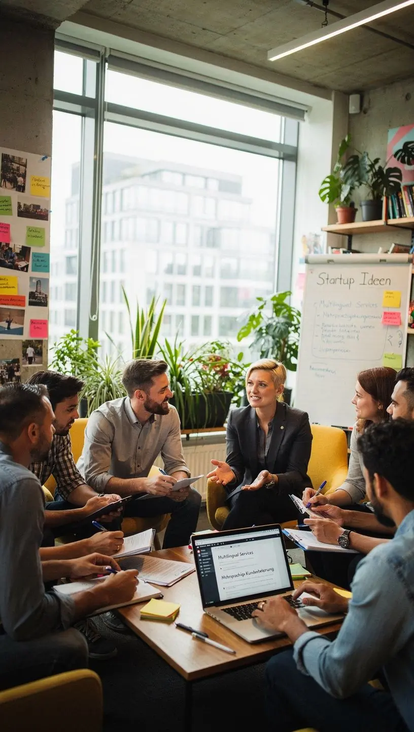 Professioneller Sprachcoach führt individuelle Feedback-Session nach einem intensiven Deutsch-Sprachkurs im Ausland durch.